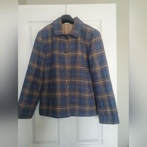 Vintage Union-Made Plaid Button-Up Jacket – Blue/Tan – Size MBeautiful vintage